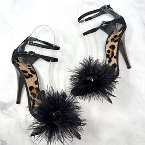 Giuseppe Zanotti Vicini Vintage Y2K Leopard Calf Hair Feather Lace Sandal Heels